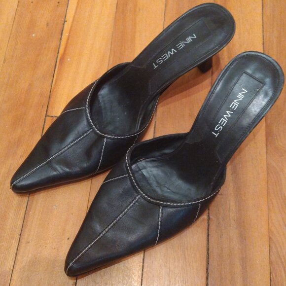 Nine West black mules white stitching - Picture 4 of 4